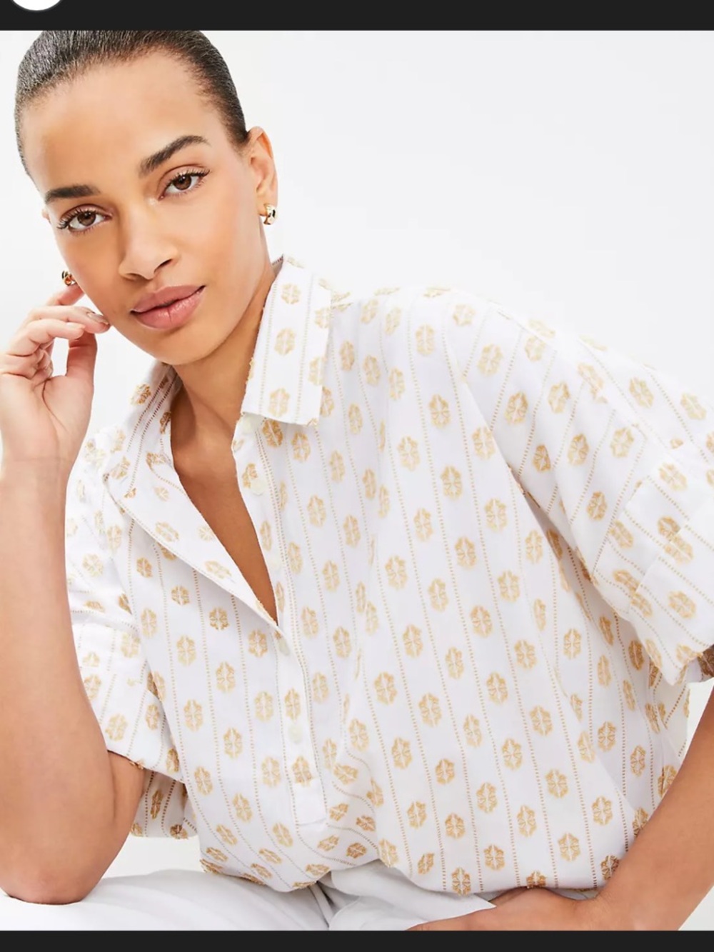 Loft Clip Everyday Henley Dolman Shirt Size Large Short Sleeve Textured